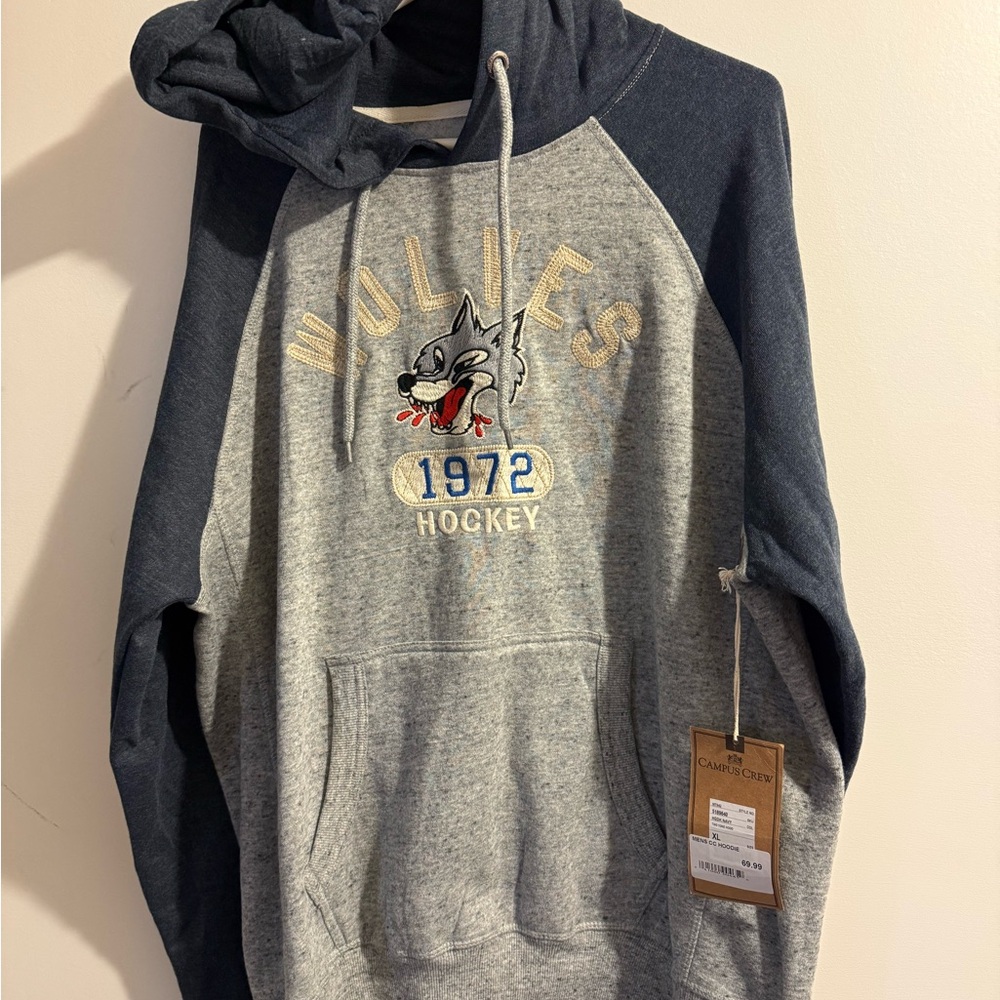 NWT XL Wolves 1972 Hockey Gray and Navy Hoodie
